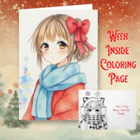 Personalized Anime Girl Coloring Page Christmas Card