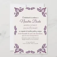 Talavera Purple Floral Minimalist Spanish Wedding Invitation