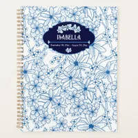 Personalized Name Feminine Blue Floral Pattern Planner
