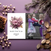 Mauve and Gold Holly and Ivy New Year's Holiday Card