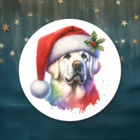 White Lab in Santa Hat Christmas Classic Round Sticker