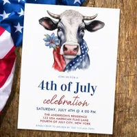 Patriotic Cow 4th Of July Red White & Blue Party Invitation Postcard