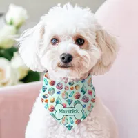 Teal Watercolor Gemstones Cute Custom Name Pet Bandana Collar