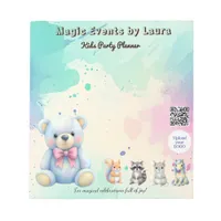 Kids Party Planner Pastel Teddy Bear QR Code Logo Notepad