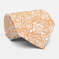 Cantaloupe and White Romantic Paisley Pattern Neck Tie