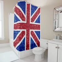 Vibrant Mosaic Union Jack Flag Stained Glass  Shower Curtain