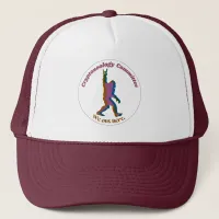 Cryptozoology Bigfoot Retro Font Maroon & Orange Trucker Hat