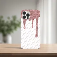 Luxury White Rose Gold Glitter Drips Script Name iPhone 11 Case