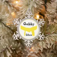 Martial Arts Yellow Belt Snowflake Pewter Christmas Ornament