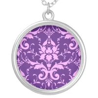 Damask Victorian Vintage Lavender & Purple Silver Plated Necklace