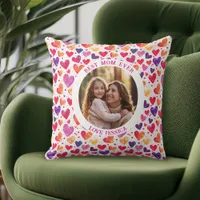 Colorful Watercolor Hearts Mother's Day Photo Throw Pillow