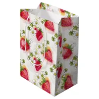 Alcohol Ink Style Strawberry Blossoms and Berries  Medium Gift Bag