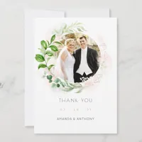 Rose Gold and Blush Geometric Greenery Wedding Thank You Card