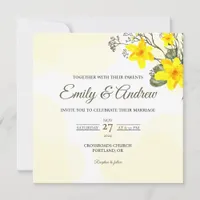 Yellow Lily Watercolor Floral Square Wedding Invitation