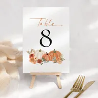 Autumn Pumpkins Florals Wedding Table Number