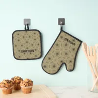 Monogram Name Black and Beige pattern |  Oven Mitt & Pot Holder Set