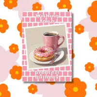 Pink Donut and Coffee Happy Birthday Personalized  Card