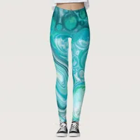 Blue, Turquoise Sea Waves and Bubbles  Leggings