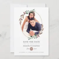 Winter Rustic Greenery Photo Wedding Save The Date