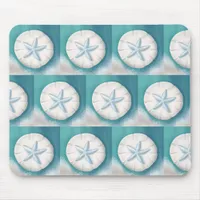 Teal Starfish and Sand Dollar Beachy  Mouse Pad
