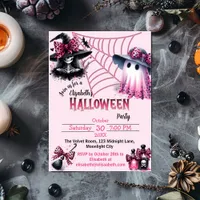 Pink and Black Coquette Halloween  Invitation