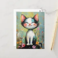 An adorable cat and Flowers Postcard