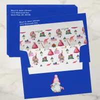 Santa Gnome for Holidays Christmas Pattern Blue Envelope