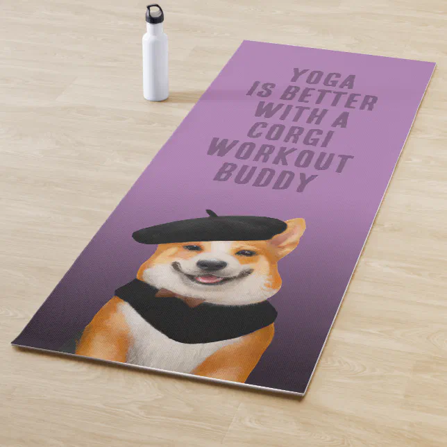 Cute Chic Corgi Dog Wearing Beret & Bandana Yoga Mat