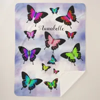 Wonderful Vivid Butterflies with Name Personalize Sherpa Blanket