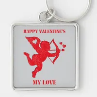 Minimalist Happy Valentine's My Love on grey | Keychain