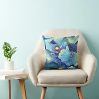 Handpainted Watercolor Floral Aqua Throw Pillow