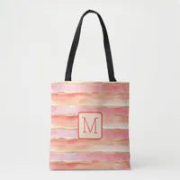 Wide Stripes Tangerine Color Block Monogram Tote Bag