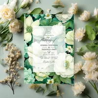 Green and Ivory Floral Wedding Invitation