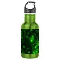 Snowflakes with Green Background Stainless Steel Water Bottle