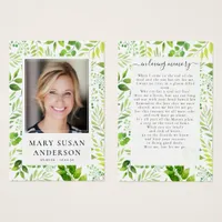 Botanical Photo Funeral Memorial Poem Card