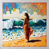 Woman on Beach Abstract Seaside Art  Poster