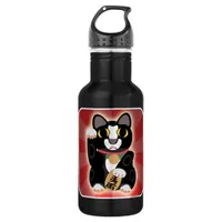 Lucky Tuxedo Cat Illustrated Cartoon Design Stainless Steel Water Bottle