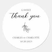 Classic Black And White Sweet Thank You Wedding Classic Round Sticker