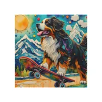 Skateboarding Bernese Mountain Dog Wood Wall Art