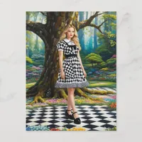 A Blond Woman in the Checkered Floor  Forest Postcard