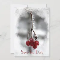 Red Berries and Frost Winter Wedding Save the Date Invitation
