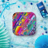 Rainbow Blast Abstract Art   Paper Plates