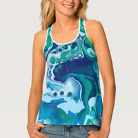 Blue Green Digital Marble Fluid Art     Tank Top