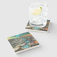 As Time Walks By AI Art Stone Coaster