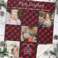 Personalized Red Buffalo Plaid 5 Photo Collage Sherpa Blanket