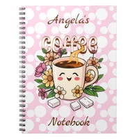 Cute Retro Kawaii Coffee and Flowers Personalized Notebook