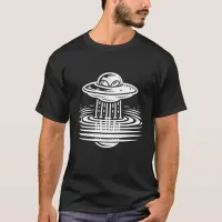 Black and White Alien in UFO Ai art T-Shirt