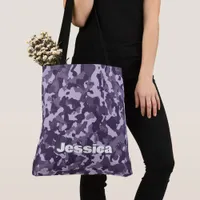 Monogram Name on Purple Camo | Tote Bag