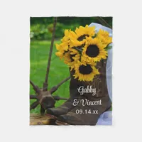 Rustic Sunflowers and Cowboy Boots Western Wedding Fleece Blanket