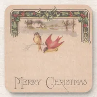 Merry Christmas Vintage Birds Coaster